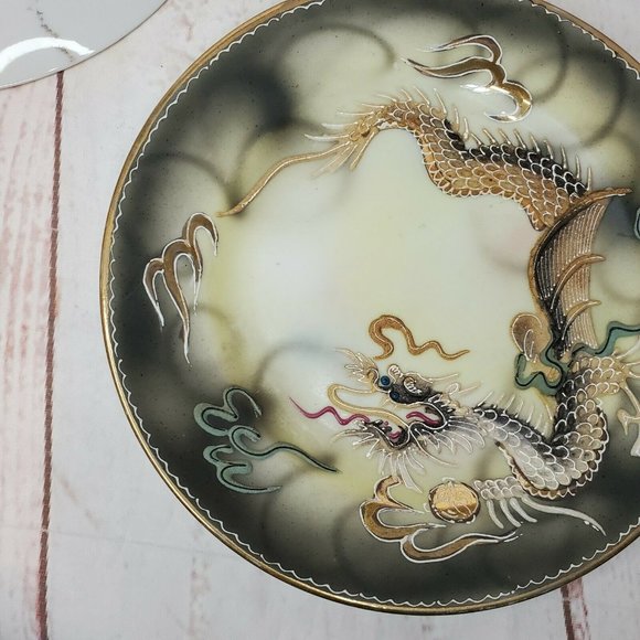 Vintage Hand Painted Japanese Moriage Black Dragon Ware Plate Saucer - Picture 7 of 11
